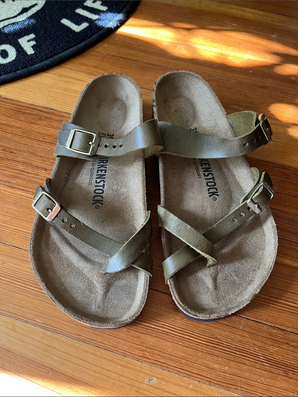Birkenstock Olive Green Double-Strap Buckle Sandals